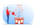 Franchise shop business with growth tree. Real estate business promotional SME Flat vector illustration