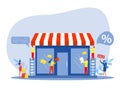 Franchise shop business,People shopping and Start Franchise Small Enterprise, Company or Shop with Home Office,vector illustrator