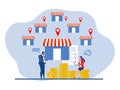 Franchise shop business,People shopping and Start Franchise Small Enterprise, Company or Shop with Home Office,vector illustrator