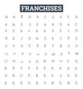 Franchises vector line icons set. Franchises, franchising, franchisors, franchisees, licensing, business, startups