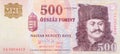 Francis II Rakoczi Portrait on Hungary 500 Forint 1993 Banknotes fragment