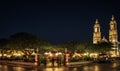 Franciscan cathedral and central park of Campeche by night, campeche, Mexico