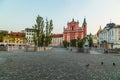 Franciscan Church of the Annunciation and Preseren Square in Ljubljana in the morning Royalty Free Stock Photo