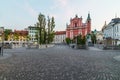 Franciscan Church of the Annunciation and Preseren Square in Ljubljana in the morning Royalty Free Stock Photo