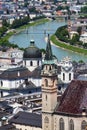 Franciscan Church of Salzburg sight from Hohensalzburg Castle. Austria