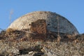 Franciscan convent dome in ruins and abandoned blue sky in horiontal Bien Parada Abadia Extremadura