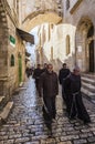 Franciscan Fathers on via Dolorosa procession. Jerusalem. Israel.