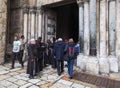 Franciscan Fathers on via Dolorosa procession. Jerusalem. Israel. Royalty Free Stock Photo