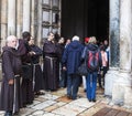 Franciscan Fathers on via Dolorosa procession. Jerusalem. Israel. Royalty Free Stock Photo