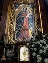 Franciscan Monastery of the Reformers in Wejherowo, Poland. Interior view. The altar with the image of Our Lady of Wejherowo Royalty Free Stock Photo