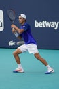 Francisco Cerundolo of Argentina in action during quarter-final match against Karen Khachanov of Russia at 2023 Miami Open