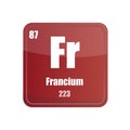 Francium chemical element. Atomic number eighty seven. Red maroon Vector tile. Periodic table square. Royalty Free Stock Photo