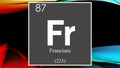 Francium chemical element symbol on dark colored abstract background