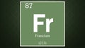 Francium chemical element symbol on dark green abstract background