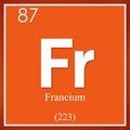 Francium chemical element, orange square symbol