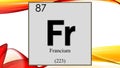 Francium chemical element symbol on wide colored background