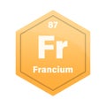 Francium chemical element tile. Atomic number eighty seven. Fr sign Vector icon. Bright orange gradient hexagon. Royalty Free Stock Photo