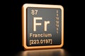 Francium Fr chemical element. 3D rendering Royalty Free Stock Photo