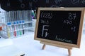 francium and symbol structural formula chemical on the blackboard