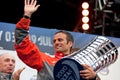 Franck Cammas with the Volvo Ocean Race trophy