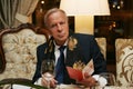 Franco Zeffirelli at a Moscow restaurant Royalty Free Stock Photo