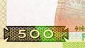 500 Francs banknote. Bank of Guinea. National currency. Fragment: Face value