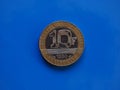 10 francs coin, France over blue Royalty Free Stock Photo