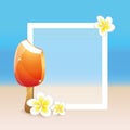 Frangipani exotic flowers plumeria beach background in summer with ice cream Royalty Free Stock Photo