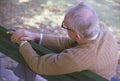 Frank Geiger, a senior citizen and grandfather of photographer Joe Sohm, rocks on rocking horse in St. Louis MO