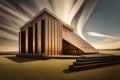 frank lloyd wright buit a cathoclic church low, horizontal lines of the Prairie Style,Ai generated