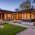 3 A Frank Lloyd Wright-inspired Prairie-style house with strong horizontal lines and a low-pitched roof2, Generative AI