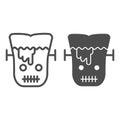 Frank man line and solid icon. Scary monster with sliced head. Halloween party vector design concept, outline style Royalty Free Stock Photo