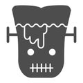 Frank man solid icon. Scary monster with sliced head. Halloween party vector design concept, glyph style pictogram on