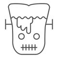 Frank man thin line icon. Scary monster with sliced head. Halloween party vector design concept, outline style pictogram