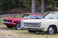 Franken, Germany, 21 June 2015: Front detail of a Plymouth vintage car Royalty Free Stock Photo