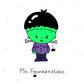 A frankenstain illustration in flat color design on a white background