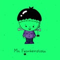 A frankenstain illustration on a green background