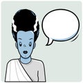 Frankenstein bride and speech bubble. Vector illustration