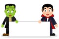 Frankenstein & Dracula with Blank Banner Royalty Free Stock Photo