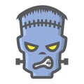 Frankenstein filled outline icon, halloween scary