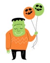 Frankenstein hold balloons . Halloween cartoon characters . Vector Royalty Free Stock Photo