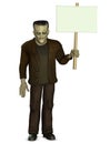 Frankenstein holding placard