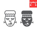 Frankenstein line and glyph icon, halloween and scary, zombie sign vector graphics, editable stroke linear icon, eps 10.