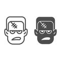 Frankenstein line and solid icon, Halloween concept, monster face sign on white background, Halloween Frankenstein