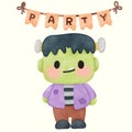 Frankenstein monster Baby Halloween children cute vector for party kawaii character