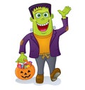 Frankenstein Monster Carrying Pumpkin Pail Royalty Free Stock Photo