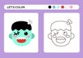 Frankenstein Monster Cartoon Color Book. Coloring education for kids. Happy Halloween game. Royalty Free Stock Photo