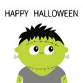 Frankenstein monster. Happy Halloween. Cute cartoon funny spooky baby character. Green head face. Greeting card. Flat design. Whit Royalty Free Stock Photo