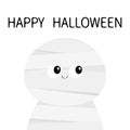 Mummy monster. Happy Halloween. Cute cartoon funny spooky baby character. Mum head face. Greeting card. Flat design. White backgro Royalty Free Stock Photo