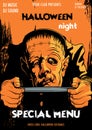 Frankenstein Monster Halloween party flyer Black and Orange Royalty Free Stock Photo